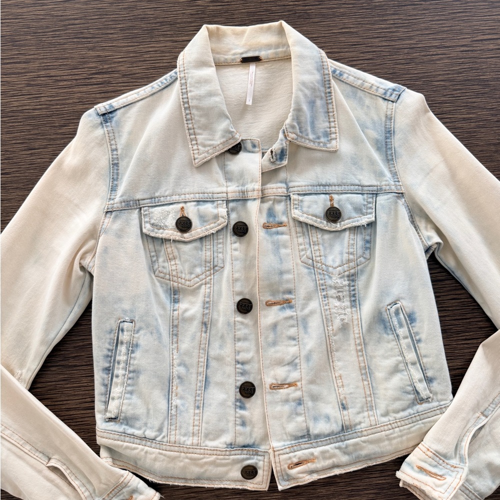 Free People Cream Denim Jacket